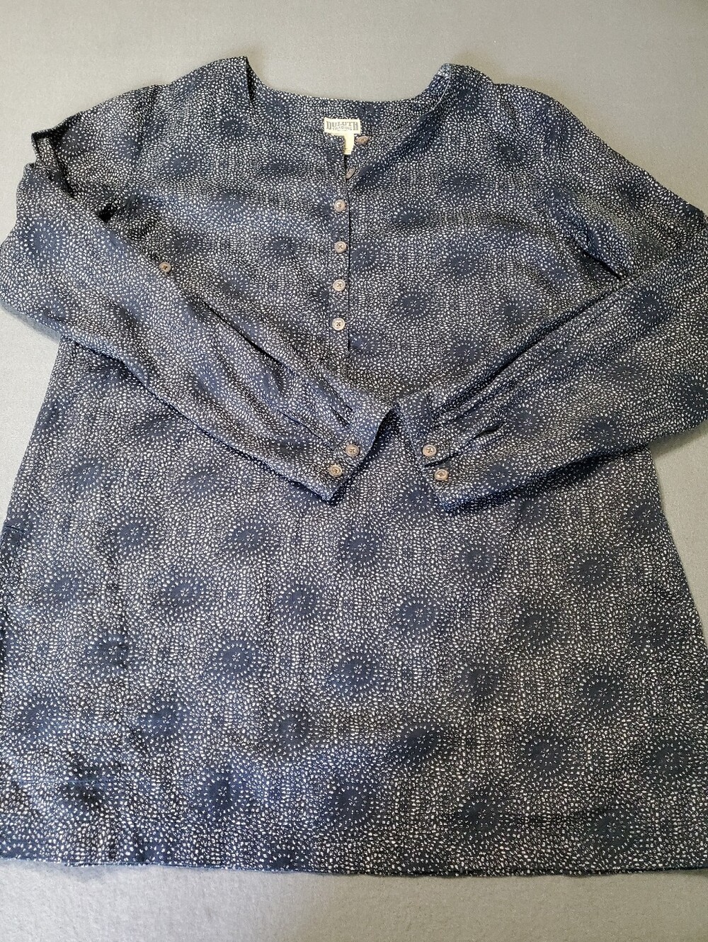Duluth Trading Co Women's XL Hemp and Cotton Navy Printed Long-Sleeve Tunic Top